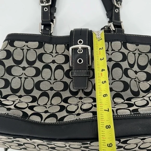 COACH Black & Gray Hampton Signature C Canvas Shoulder Bag Satchel Purse #F12643 - Picture 12 of 14